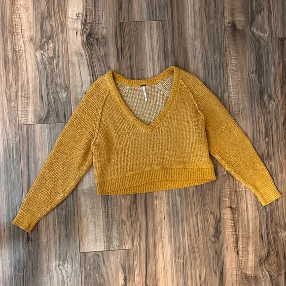 Free People Mustard Cropped Sweater - Picture 3 of 7